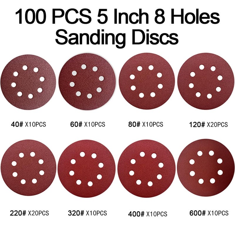 OUKEYA 100pcs 5 Inch 8-Hole Sanding Discs Hook and Loop Sandpaper 40 60 80 120 220 320 400 600 Grits Sandpaper Sander Round Sand Paper for Random Orbital Sander - Image 4